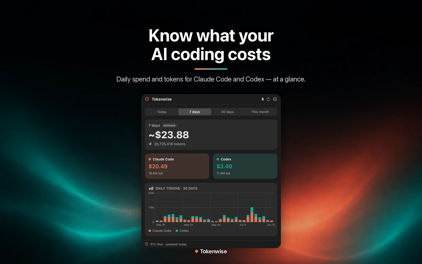Tokenwise cost overview dashboard