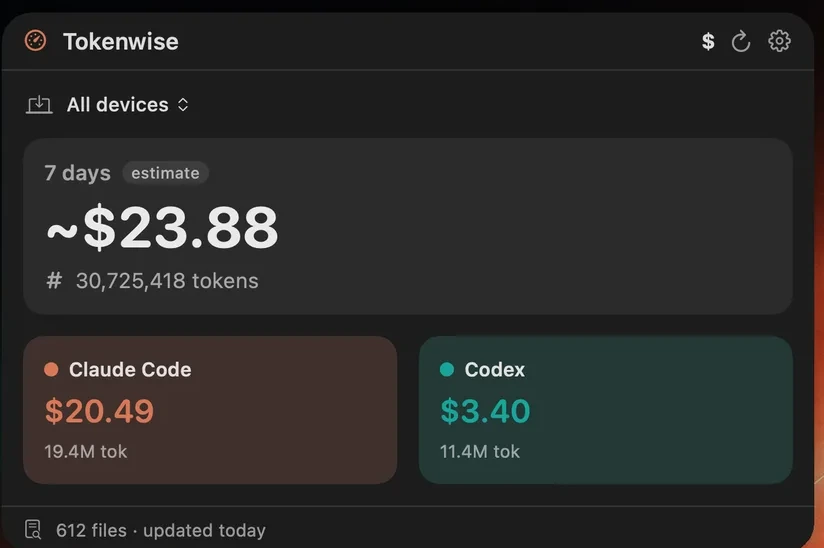 Tokenwise screen combining usage across Macs