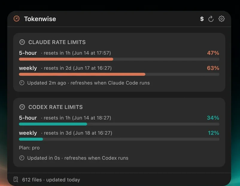 Claude Code and Codex rate-limit screen