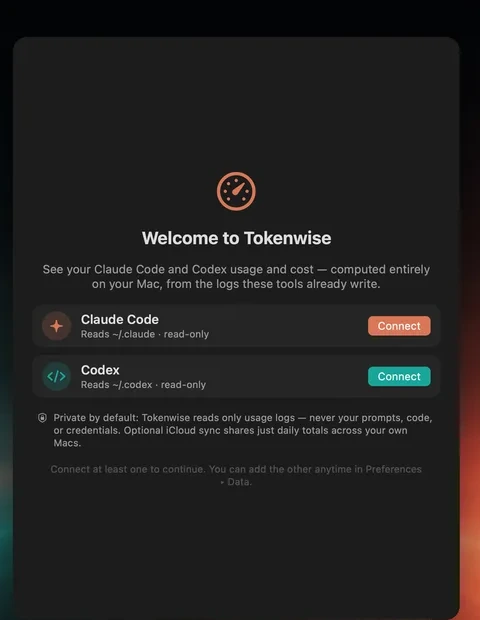 Tokenwise onboarding and privacy explanation screen