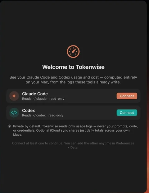 Tokenwise の初期接続とプライバシー説明画面
